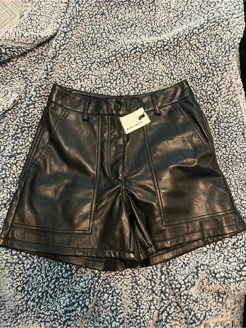 High-Waist Faux Leather Shorts - Black